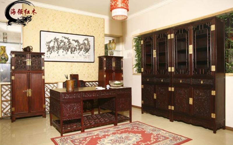 浙江绍兴书画院红木家具书桌书橱